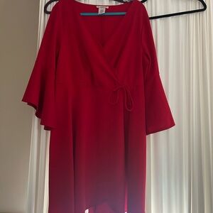 Plus size Elegant Red Wrap Dress.
